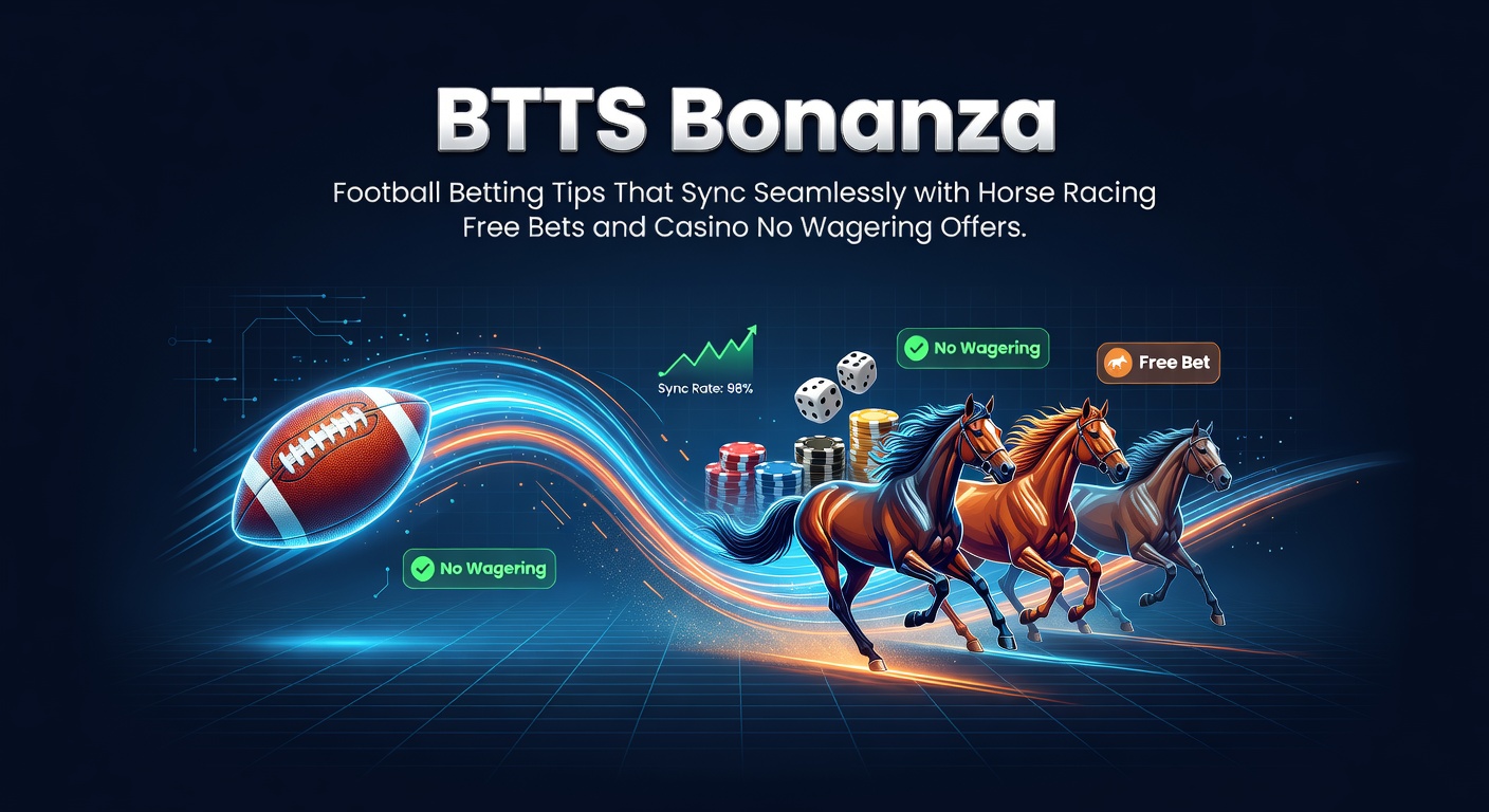Voetbalstadion met BTTS-weddenschap overlay en paardenrace-elementen op de achtergrond, symboliserend gecombineerde betting promoties