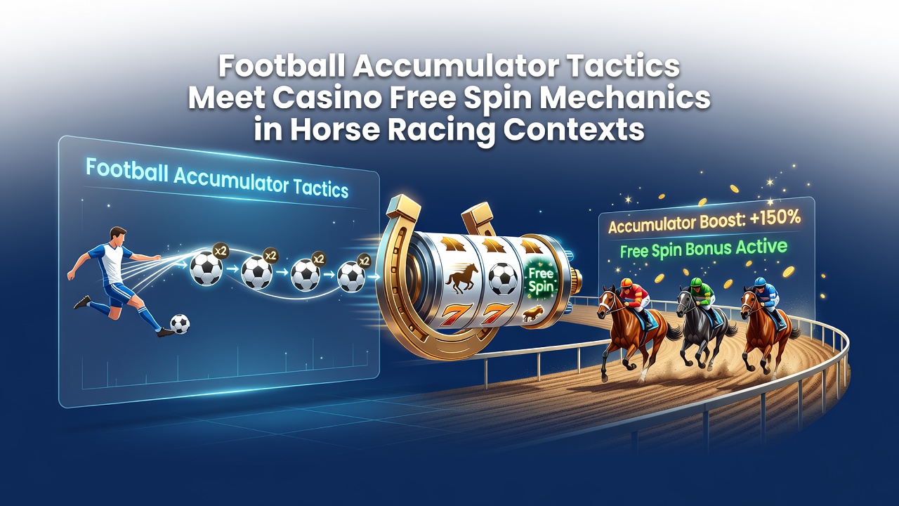 Visuele weergave van voetbalaccumulators gecombineerd met freespin elementen in paardenrennen settings