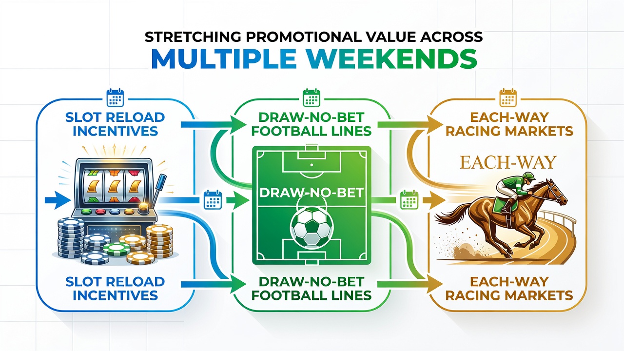 Illustratie van gelaagde slot reload incentives met voetbal en paardenrace markten