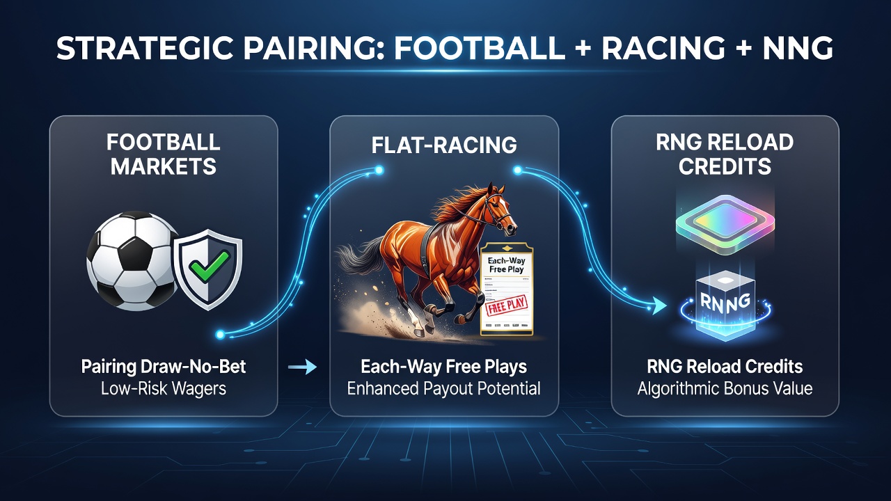 Voorbeeld van gekoppelde voetbal-, paardenrace- en casino-bonussen in augustus 2026