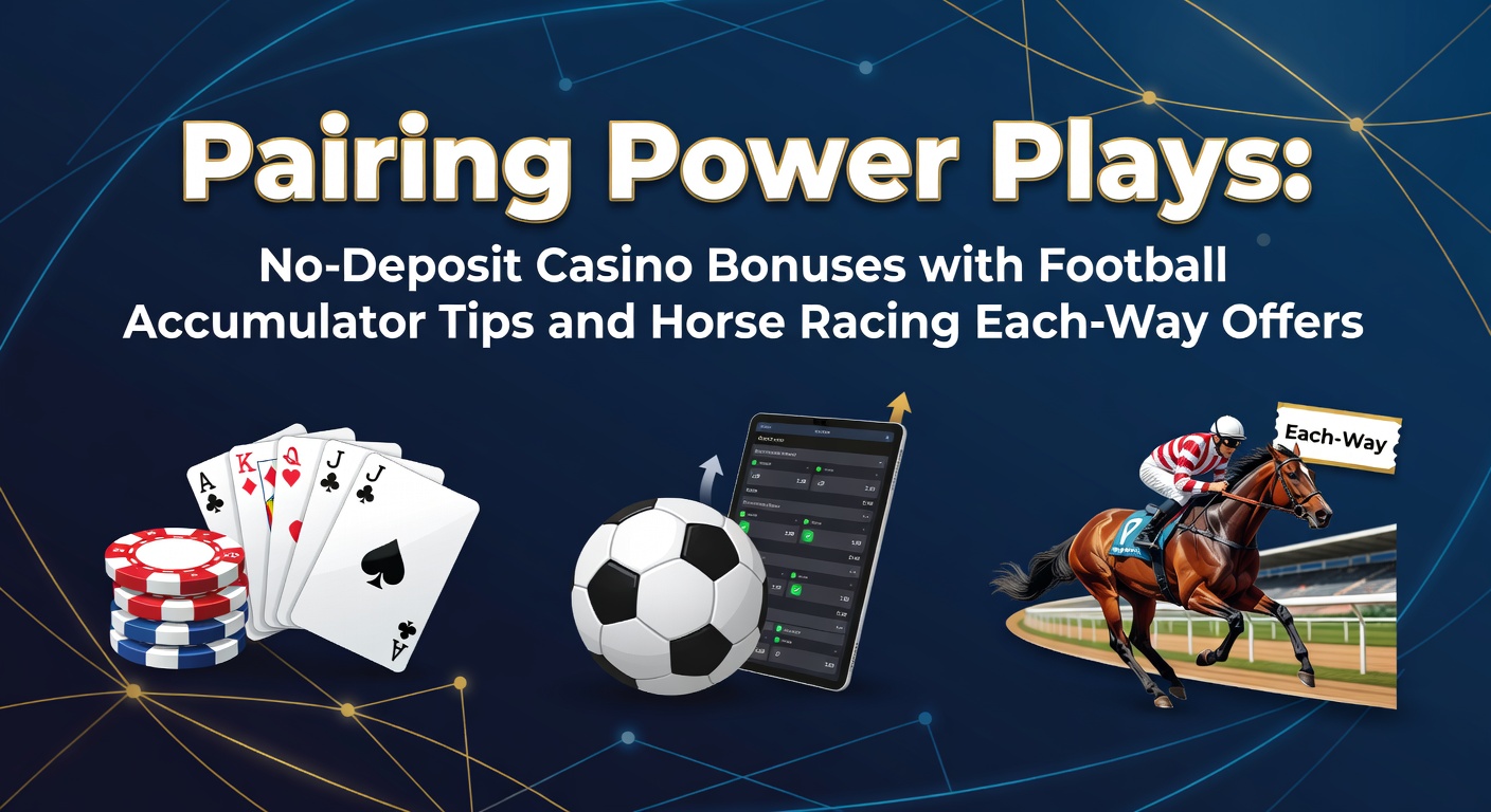 Grafische weergave van een voetbalwedstrijd, paardenrace en casino slots die samenkomen in een bonusstrategie
