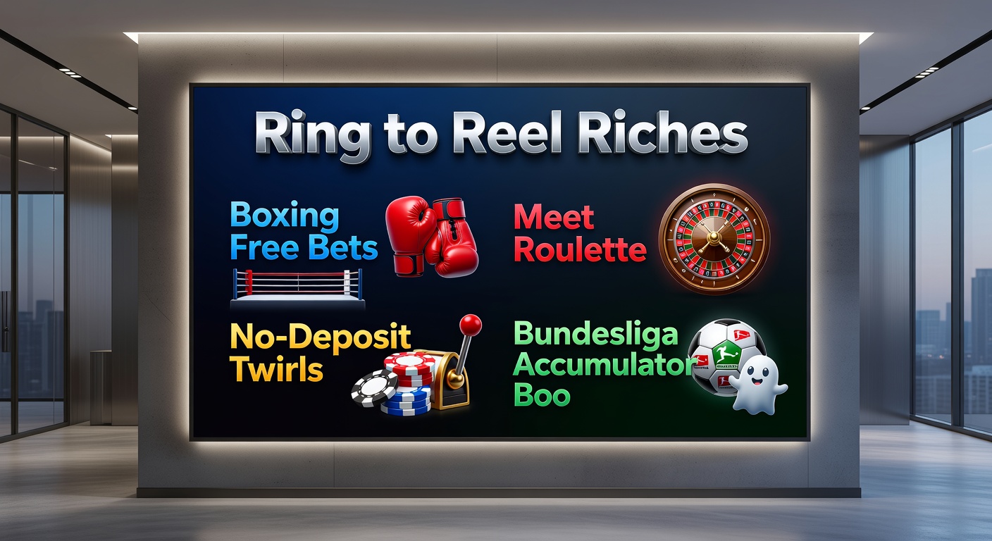 Roulettewiel draait naast een Bundesliga-stadion en bokshandschoenen, illustrerend de fusie van casino- en sportpromoties