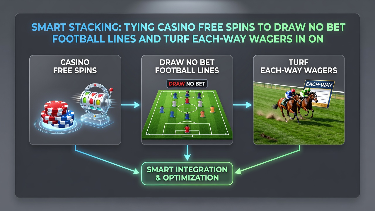 Diagram van playthrough stroom met casino bonussen en sportieve each-way inzetten